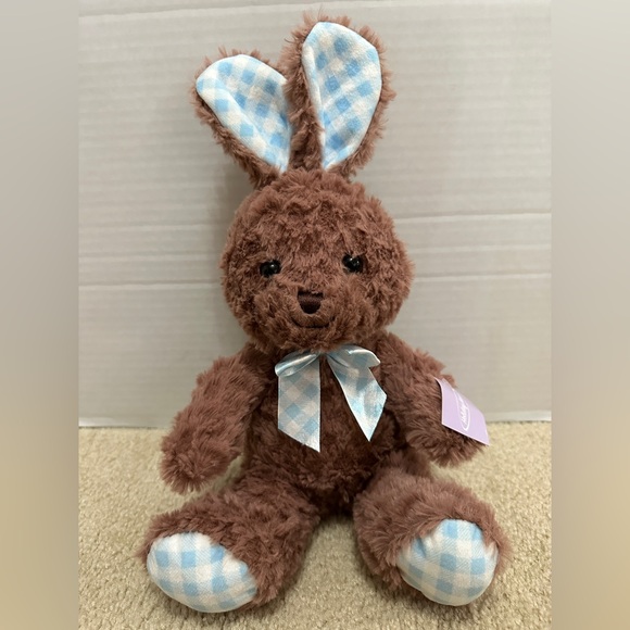Holiday Home Bunny Plush Chocolate Brown Blue Check Easter Stuffed Animal 12" - Picture 1 of 9
